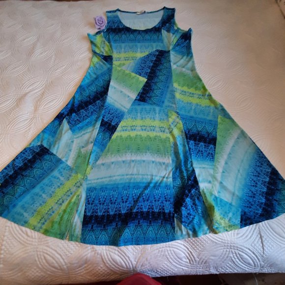 TanJay sleeveless dress Size 12 Never Worn  blue and green - Picture 2 of 13
